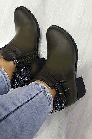 Zara fox shoes marka 36 numara haki arkası taşlı deri bot