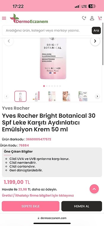 Beden Yves Rocher bright botanical emulsion
