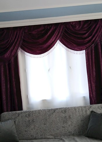 İşlemeli Bordo Parlak Fon Perde