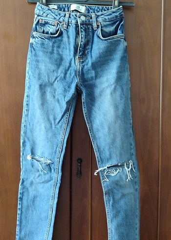 Kadın Mavi Denim Midi Boy Bol Kesim Jean