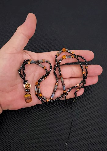 Damla Kehribar-Karışık Doğaltaş Bohem Kolye - Görsel 4