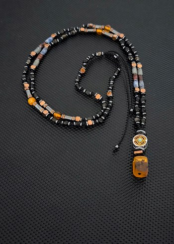 Damla Kehribar-Karışık Doğaltaş Bohem Kolye - Görsel 7