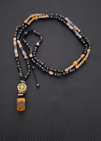 Damla Kehribar-Karışık Doğaltaş Bohem Kolye - Görsel 5