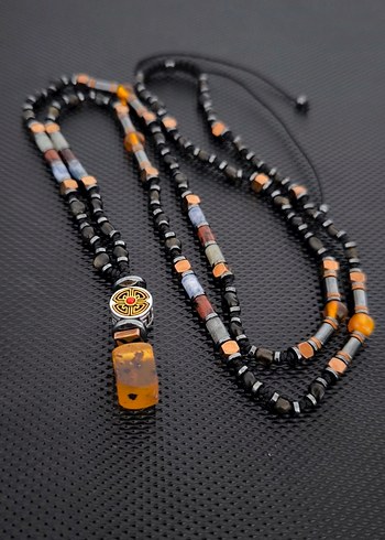 Damla Kehribar-Karışık Doğaltaş Bohem Kolye - Görsel 8