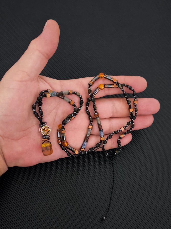 Damla Kehribar-Karışık Doğaltaş Bohem Kolye - Görsel 4