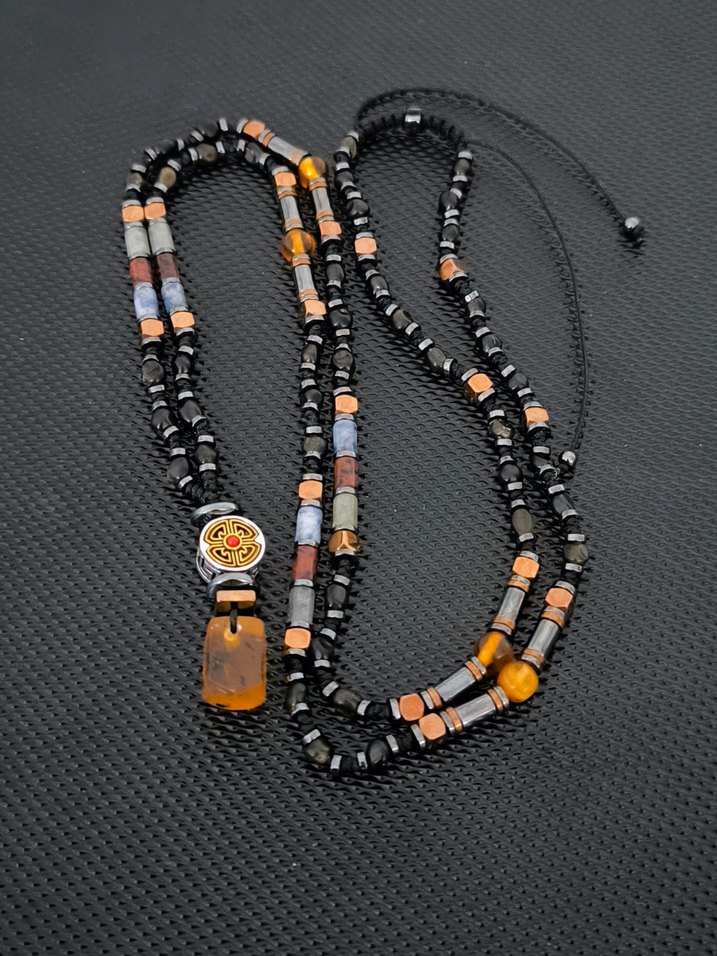 Damla Kehribar-Karışık Doğaltaş Bohem Kolye - Görsel 3