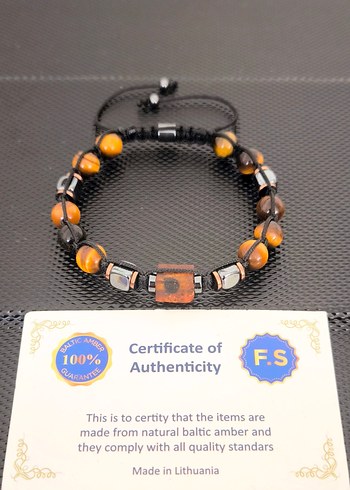 Fosilli Baltık Damla Kehribar-Kaplangözü Doğaltaş Bileklik - Görsel 3