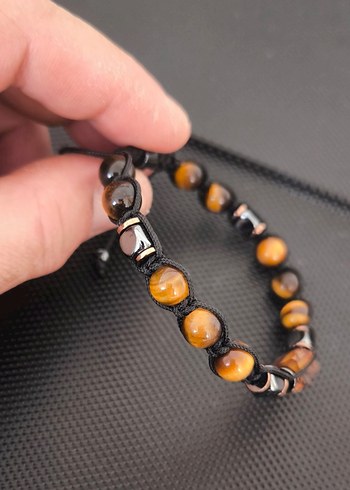 Fosilli Baltık Damla Kehribar-Kaplangözü Doğaltaş Bileklik - Görsel 6