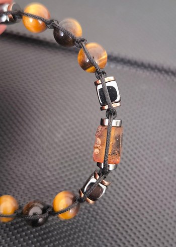 Fosilli Baltık Damla Kehribar-Kaplangözü Doğaltaş Bileklik - Görsel 8