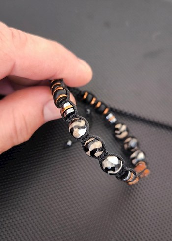 Fosilli Baltık Kehribar-Tibet Akiği Doğaltaş Erkek Bileklik - Görsel 6