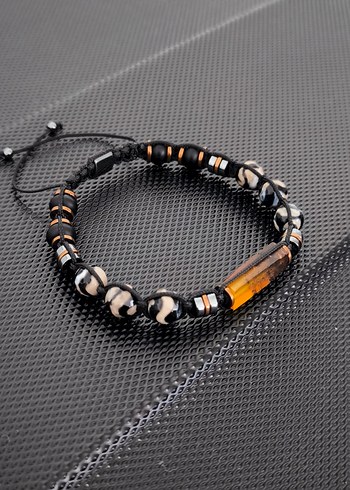 Fosilli Baltık Kehribar-Tibet Akiği Doğaltaş Erkek Bileklik - Görsel 3