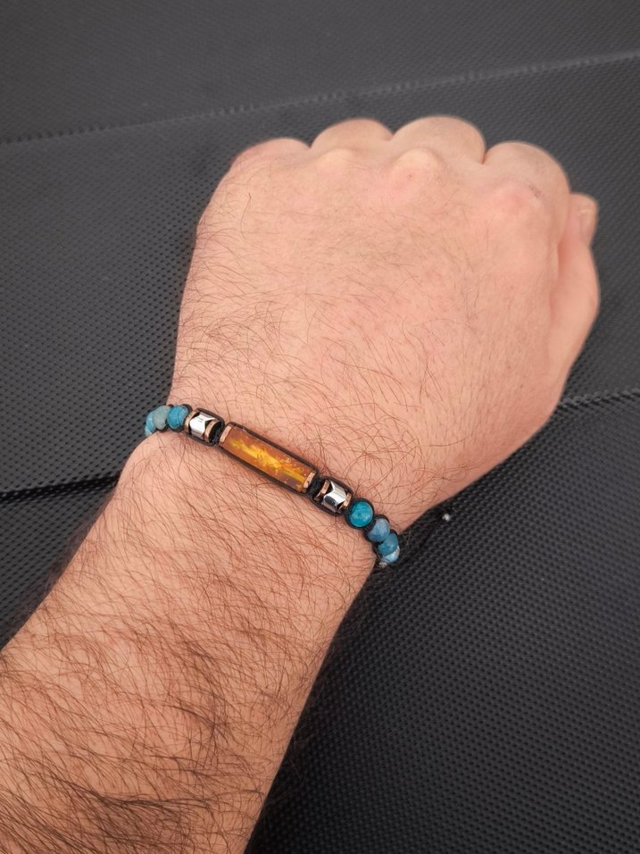 Natürel Damla Kehribar-APATİT Doğaltaş Bileklik - Görsel 2