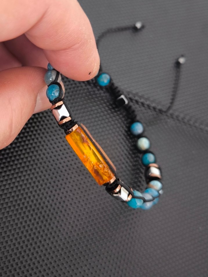 Natürel Damla Kehribar-APATİT Doğaltaş Bileklik - Görsel 4