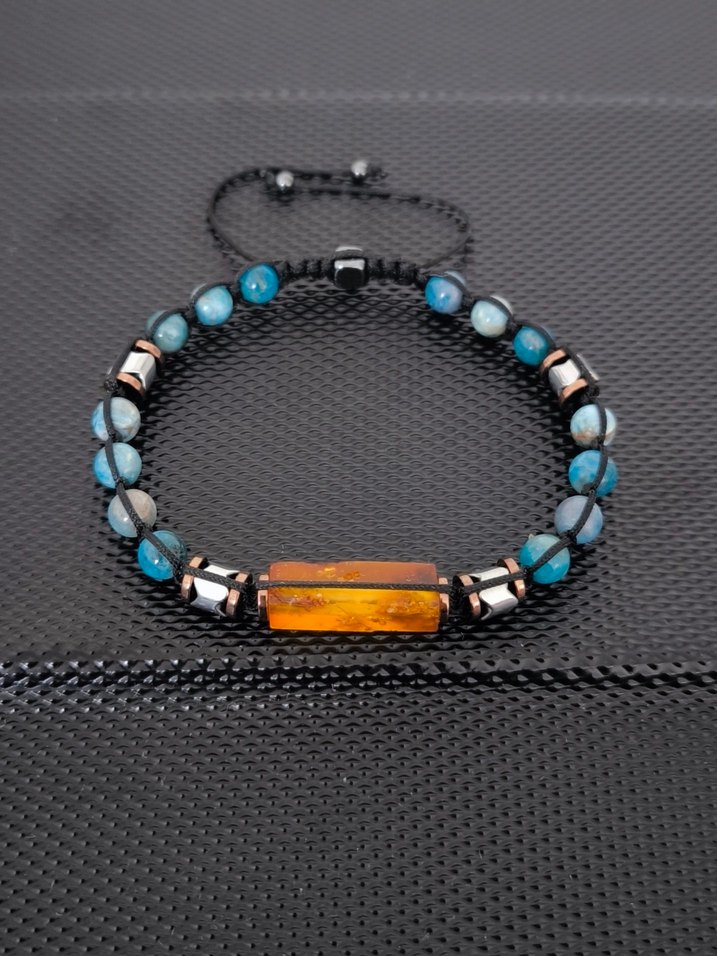 Natürel Damla Kehribar-APATİT Doğaltaş Bileklik - Görsel 3