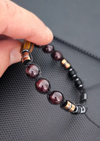 Fosilli Baltık Damla Kehribar-Lal Garnet Doğaltaş Bileklik - Görsel 6