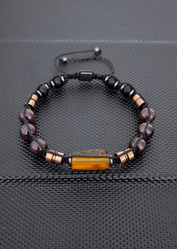 Fosilli Baltık Damla Kehribar-Lal Garnet Doğaltaş Bileklik - Görsel 3