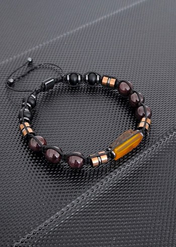 Fosilli Baltık Damla Kehribar-Lal Garnet Doğaltaş Bileklik - Görsel 7