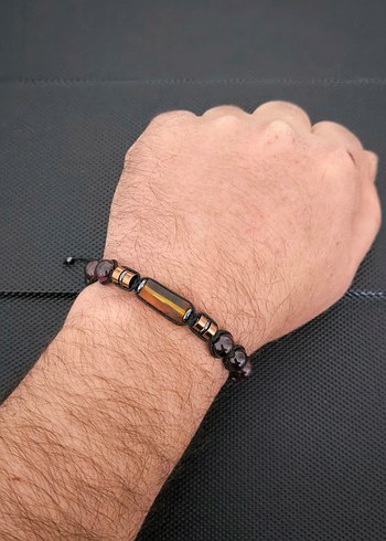 Fosilli Baltık Damla Kehribar-Lal Garnet Doğaltaş Bileklik - Görsel 2