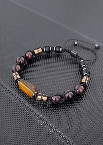 Fosilli Baltık Damla Kehribar-Lal Garnet Doğaltaş Bileklik - Görsel 5