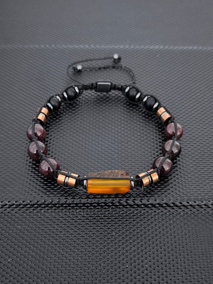 Fosilli Baltık Damla Kehribar-Lal Garnet Doğaltaş Bileklik - Görsel 3