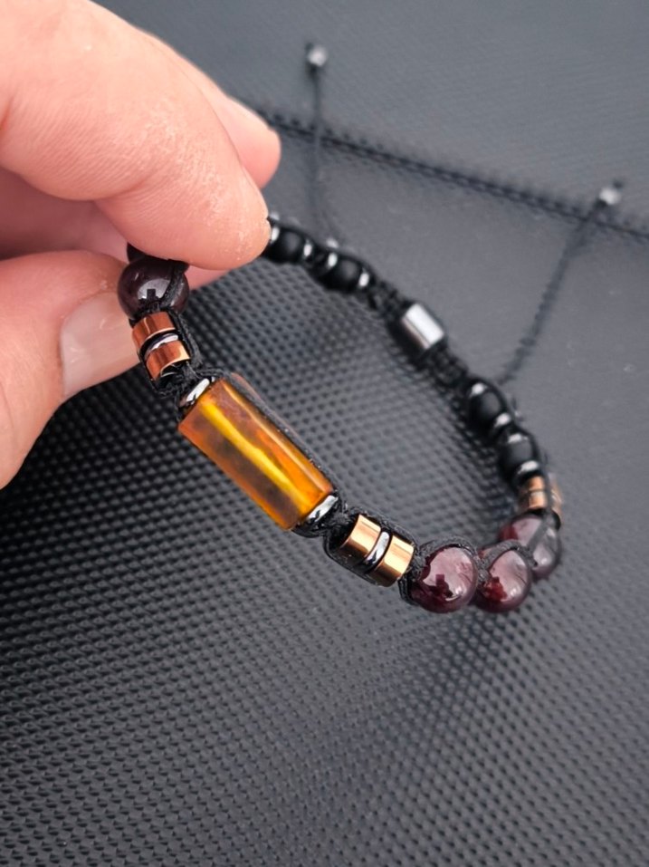 Fosilli Baltık Damla Kehribar-Lal Garnet Doğaltaş Bileklik - Görsel 4