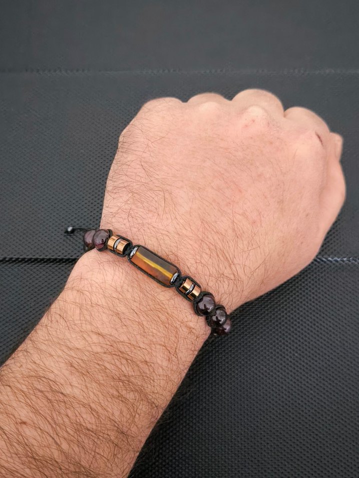 Fosilli Baltık Damla Kehribar-Lal Garnet Doğaltaş Bileklik - Görsel 2