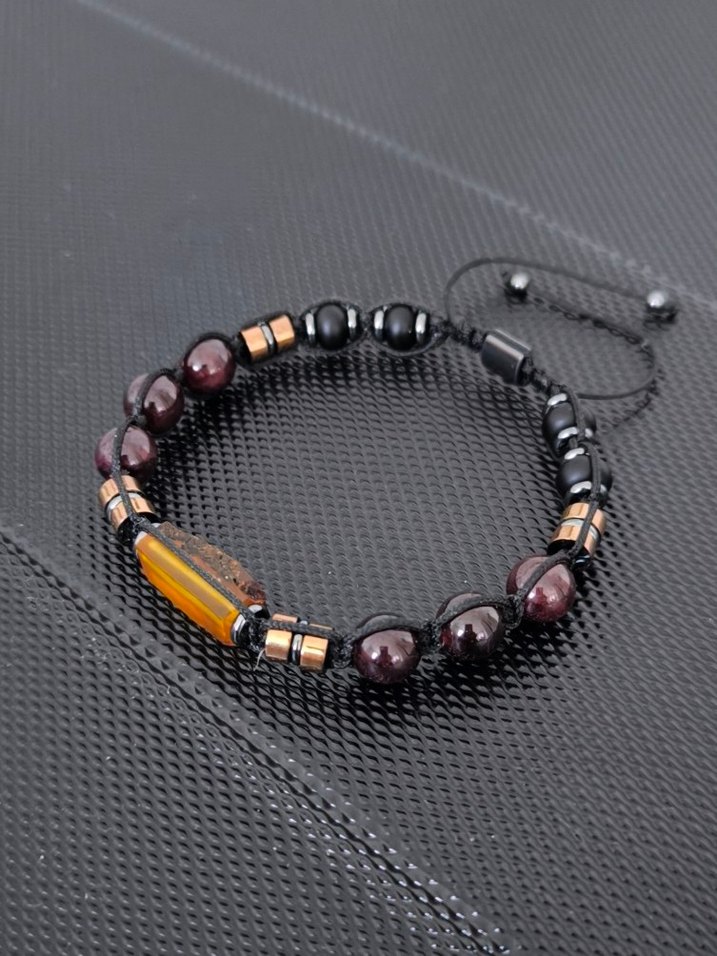 Fosilli Baltık Damla Kehribar-Lal Garnet Doğaltaş Bileklik - Görsel 5