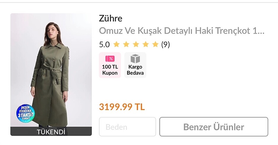Zühre Zühre trençkot haki