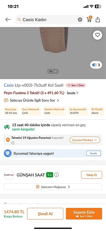 Beden Casio kadın saat