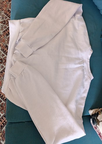 Beyaz Kadın Oversize Pamuklu Sweatshirt - Görsel 5