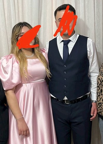 Diğer Pembe Drapeli Midi Abiye Elbise