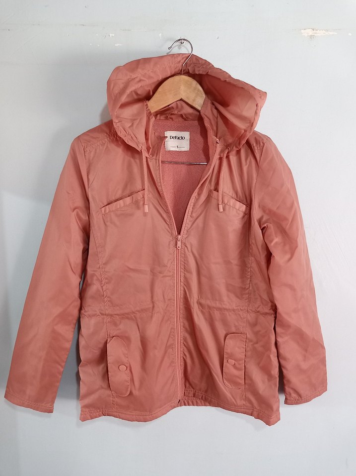 yağmurluk gül Pembe Kapüşonlu Ceket - Görsel 2