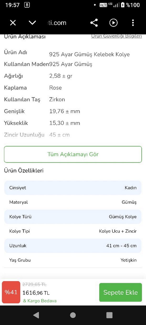 925 Ayar Gümüş Kelebek Kolye - Görsel 3