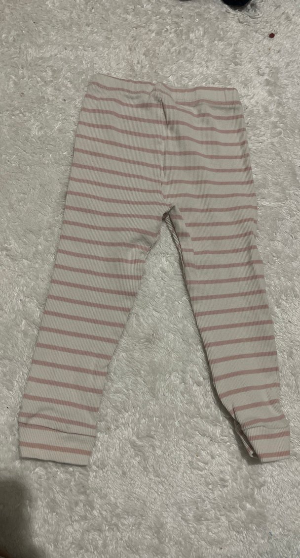 Kız Çocuk Bej Çizgili Pamuklu Tayt - Görsel 2