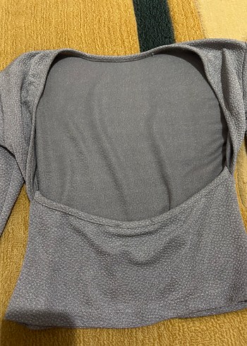 s Beden Gri Belden Tokalı Uzun Kollu Crop Bluz