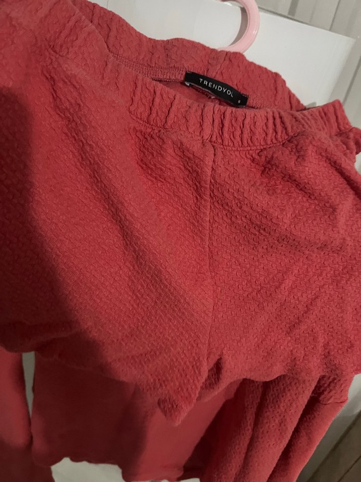 Kapüşonlu Kırmızı Triko Kadın Sweatshirt takım - Görsel 3