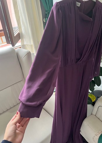 Mor Uzun Kollu Kadın Elbise - Görsel 2