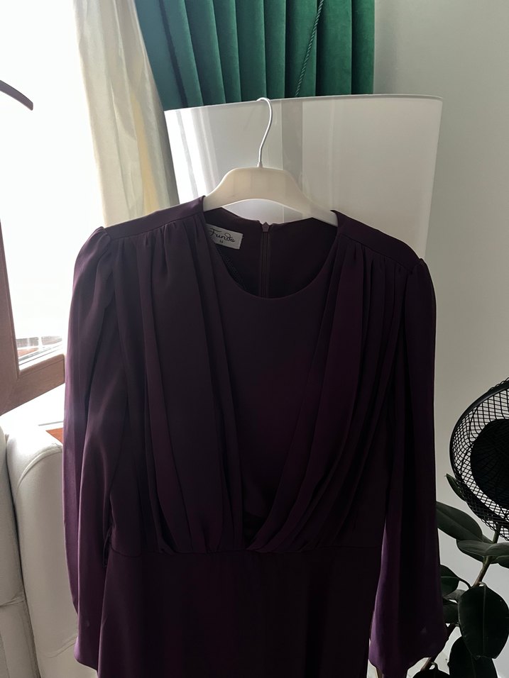 Mor Uzun Kollu Kadın Elbise - Görsel 3