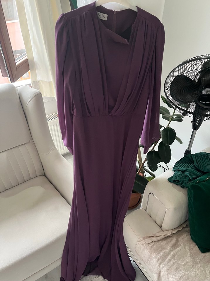 Mor Uzun Kollu Kadın Elbise - Görsel 4