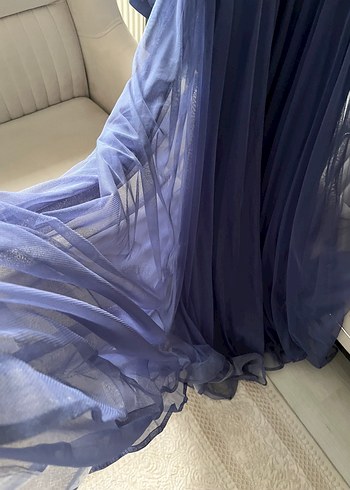 Uzun Kollu Lacivert Bohem Kadın Abiye Elbise - Görsel 4