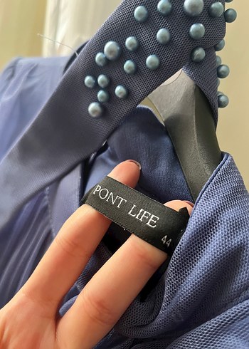 Uzun Kollu Lacivert Bohem Kadın Abiye Elbise - Görsel 5