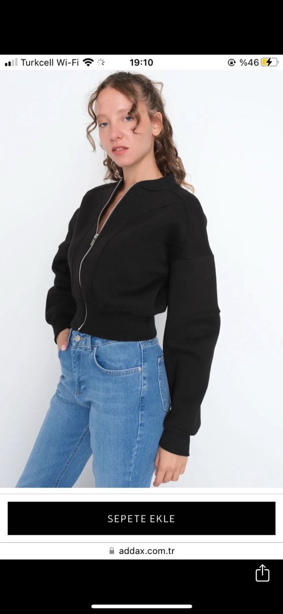 Siyah Fermuarlı Crop Sweatshirt - Görsel 2