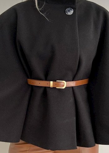 Kemerli Siyah Kadın Panço - Görsel 2