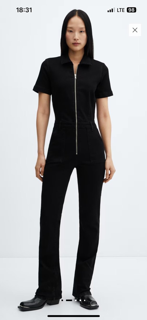 Siyah Fermuarlı Kısa Kollu Kadın Tulum - Görsel 2