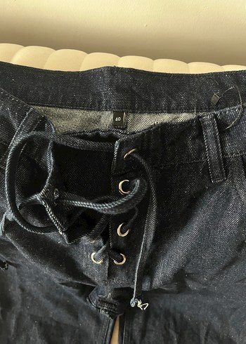 Kadın Bel Bağlamalı Bol Kesim Midi Kot Pantolon - Görsel 3