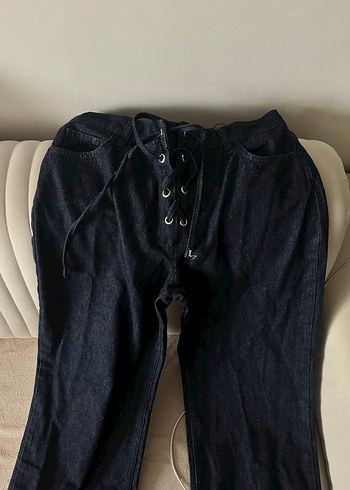 Kadın Bel Bağlamalı Bol Kesim Midi Kot Pantolon - Görsel 2