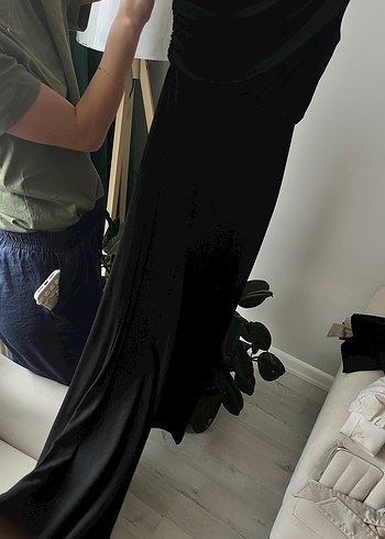 Siyah Drapeli Straplez Midi Kadın Tulum - Görsel 3