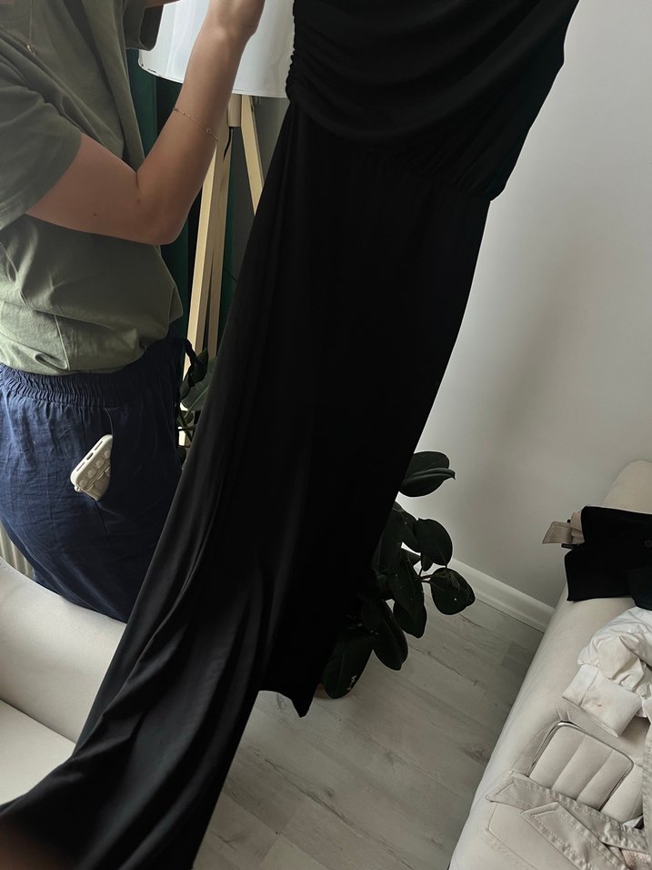 Siyah Drapeli Straplez Midi Kadın Tulum - Görsel 3