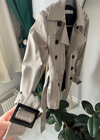 Düğmeli Bej Midi Deri Trençkot - Görsel 3