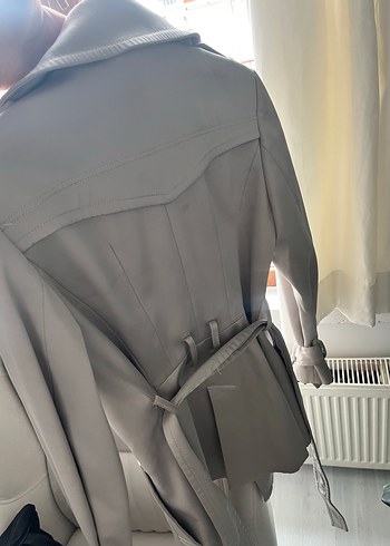 Düğmeli Bej Midi Deri Trençkot - Görsel 4